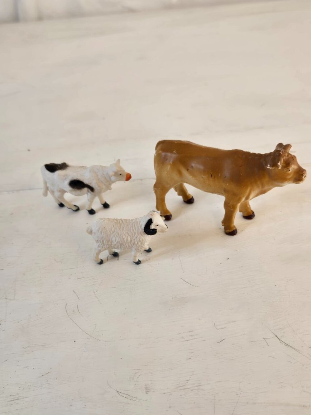 Vintage Lot Plastic Tan Bull 1994 T.M. Farm Barnyard Figure, Jaru Ram, Cow